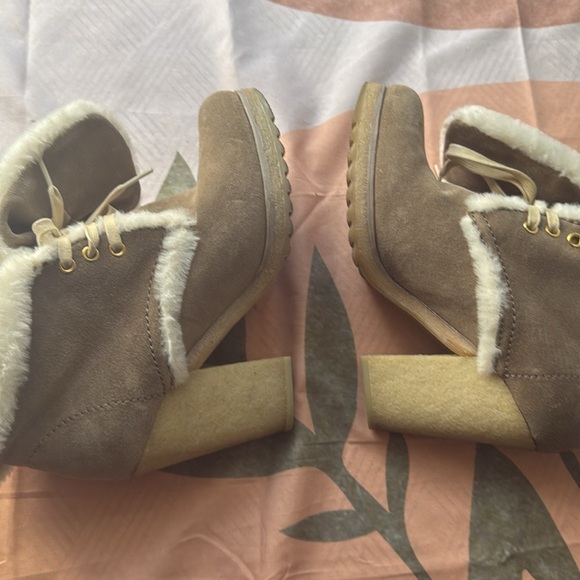 Prada Tan Suede Fur Lace Up Heeled Booties - Picture 5 of 12